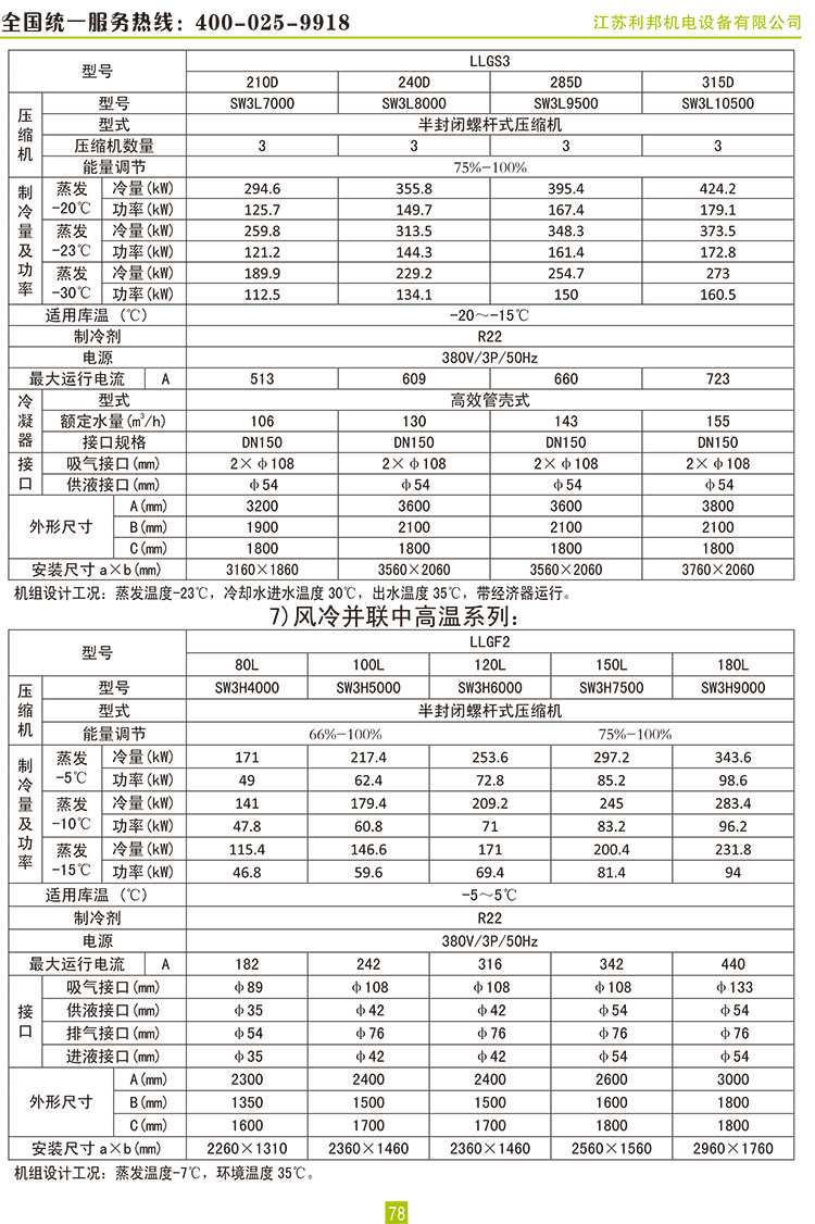 莱富康螺杆并联机组蒸发冷